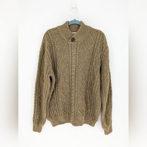 Blarney Woolen Mills Cable Knit 100% Merino Wool Shawl Collar Button Green XXL